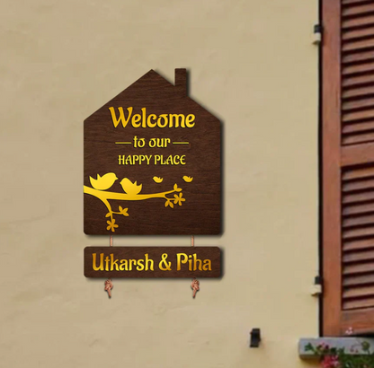 Premium 3D Brown Hut Style Name Plate With Golden Acrylic