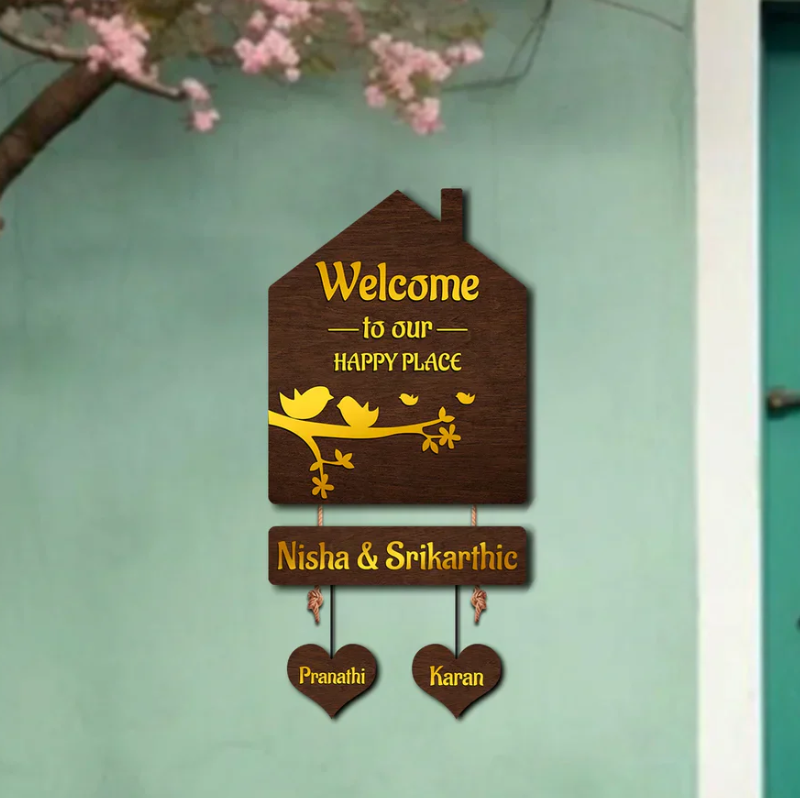 Premium 3D Brown Hut Style Name Plate With Golden Acrylic