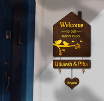 Premium 3D Brown Hut Style Name Plate With Golden Acrylic