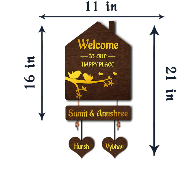 Premium 3D Brown Hut Style Name Plate With Golden Acrylic