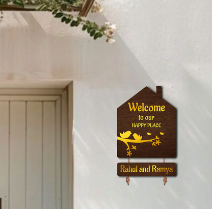 Premium 3D Brown Hut Style Name Plate With Golden Acrylic